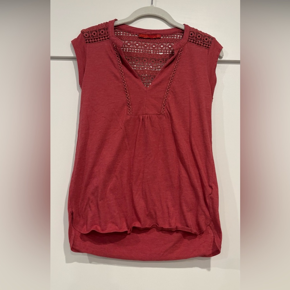 Prana Red Crochet Detail Blouse